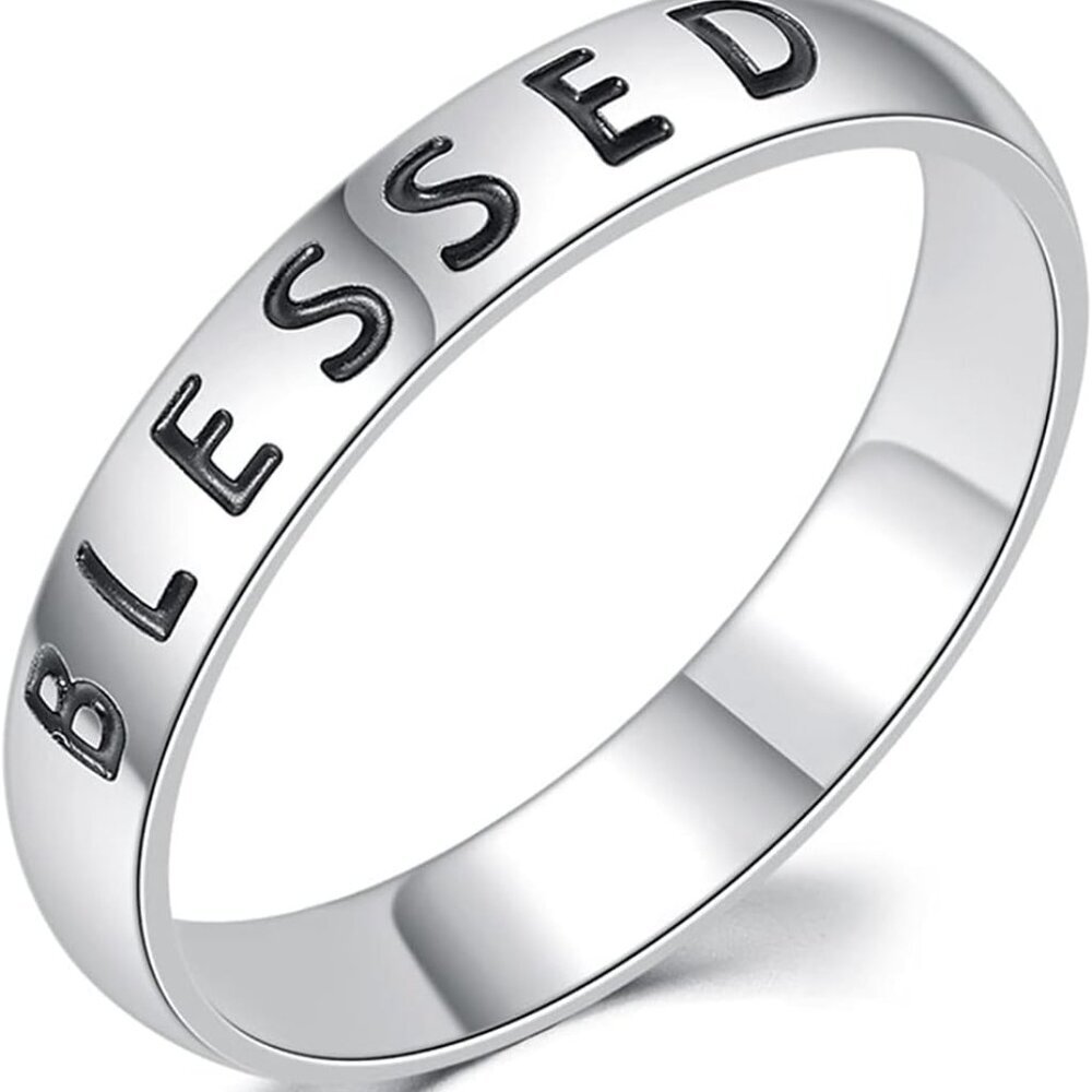 4mm Stainless Steel Love Faith Hope Blessed Mantra Inspirational Wedding Band Ri